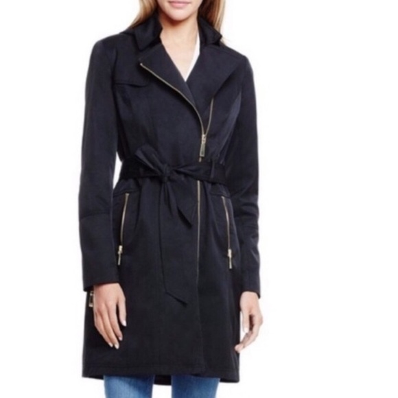 Vince Camuto Blue Belted Rain Jacket - Picture 1 of 13